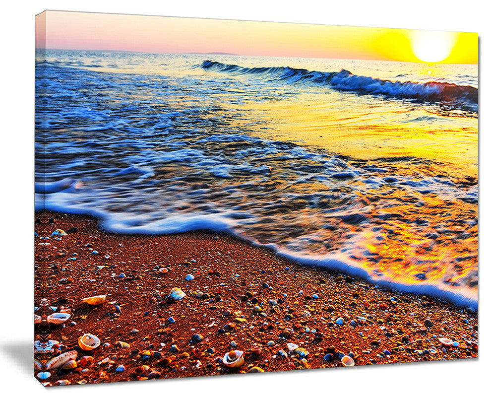 "Sunset Reflecting in Blue Waves" Seashore Canvas Print, 40"x30"