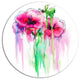 Colorful Hand Drawn Red Flowers, Floral Disc Metal Artwork, 11"