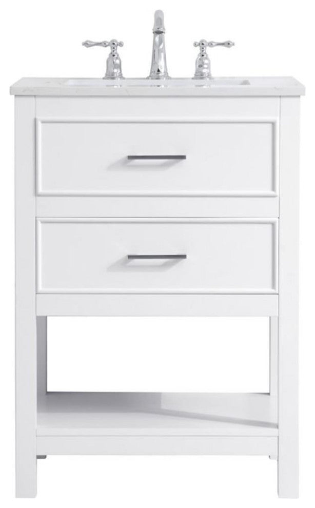Elegant Decor Sinclaire 24" Single Quartz Top Bathroom Vanity in White