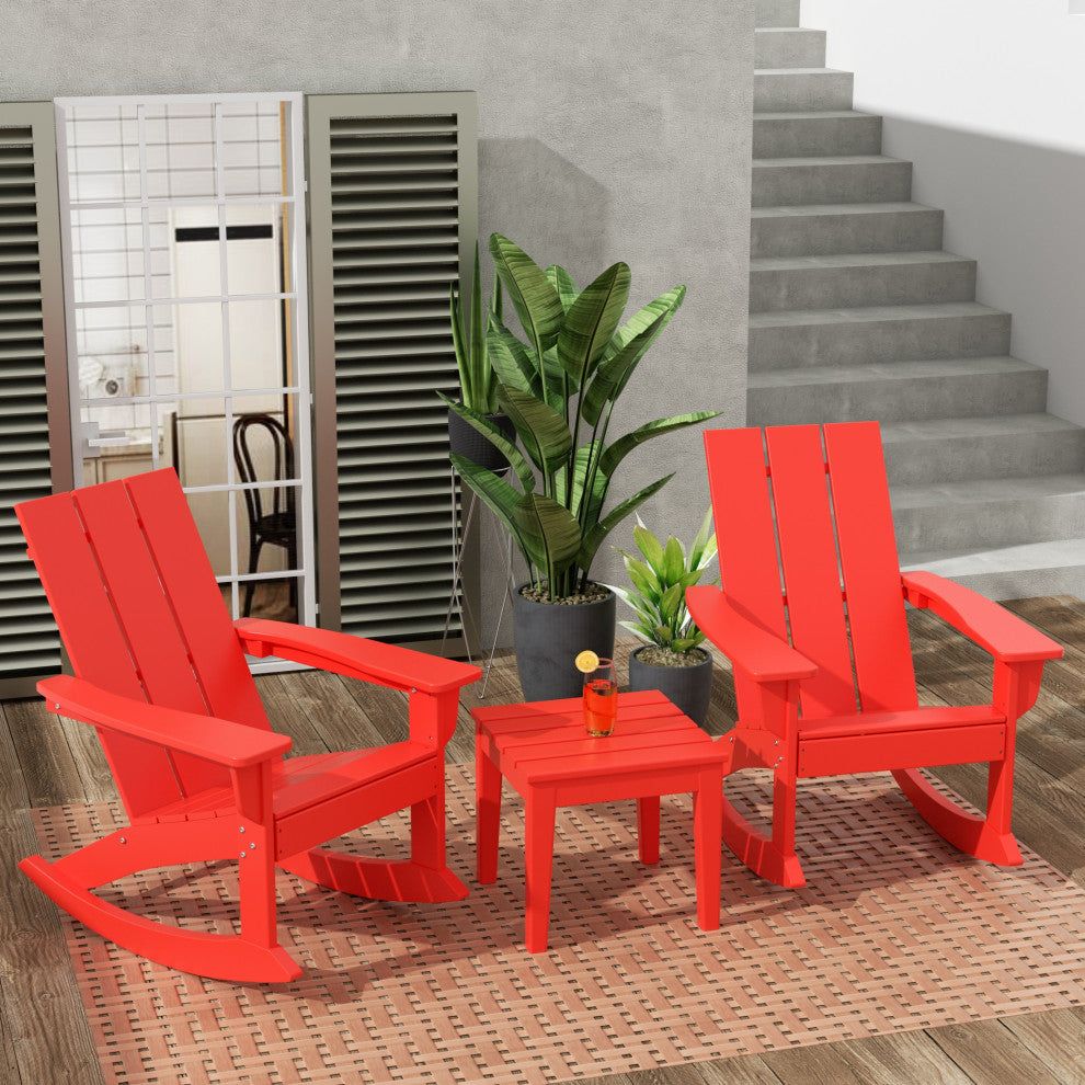WestinTrends 3PC Outdoor Patio Adirondack Rocking Chair, Side Table Set, Red