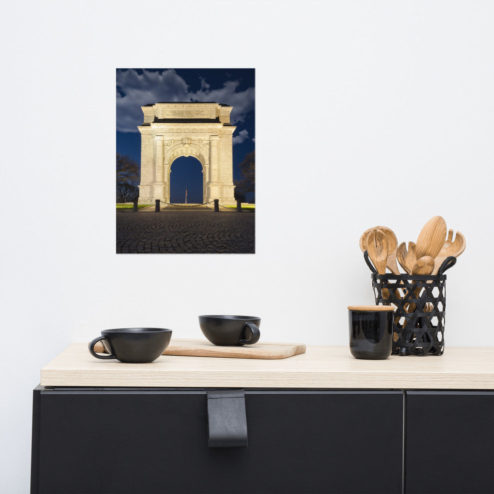Night Photo at Valley Forge Arch Night Photo Unframed Wall Art Print, 12" X 16"