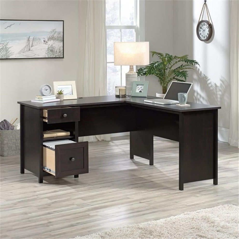 Sauder County Line Engineered Wood L-Shaped Computer Desk in Estate Black