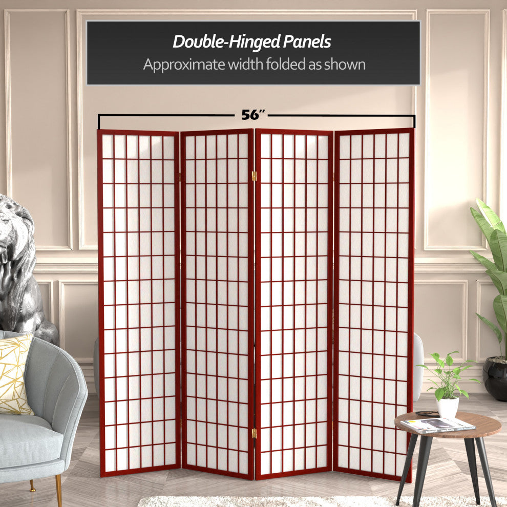 6' Tall Window Pane Shoji Screen, Rosewood, 4 Panels