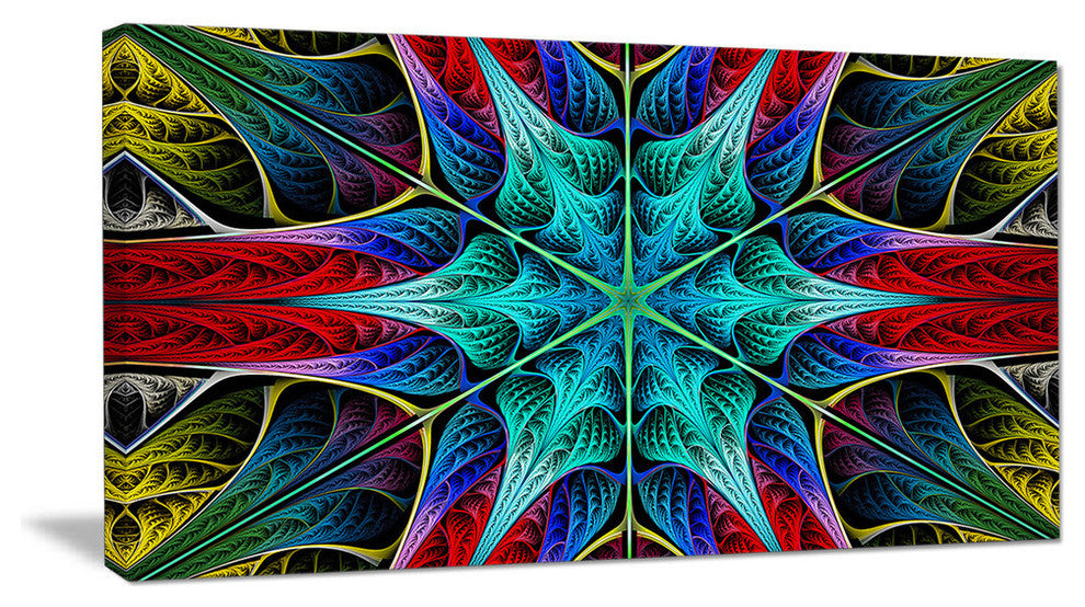 Glowing Fractal Flower Layers, Oversized Abstract Canvas Art Print, 60x28