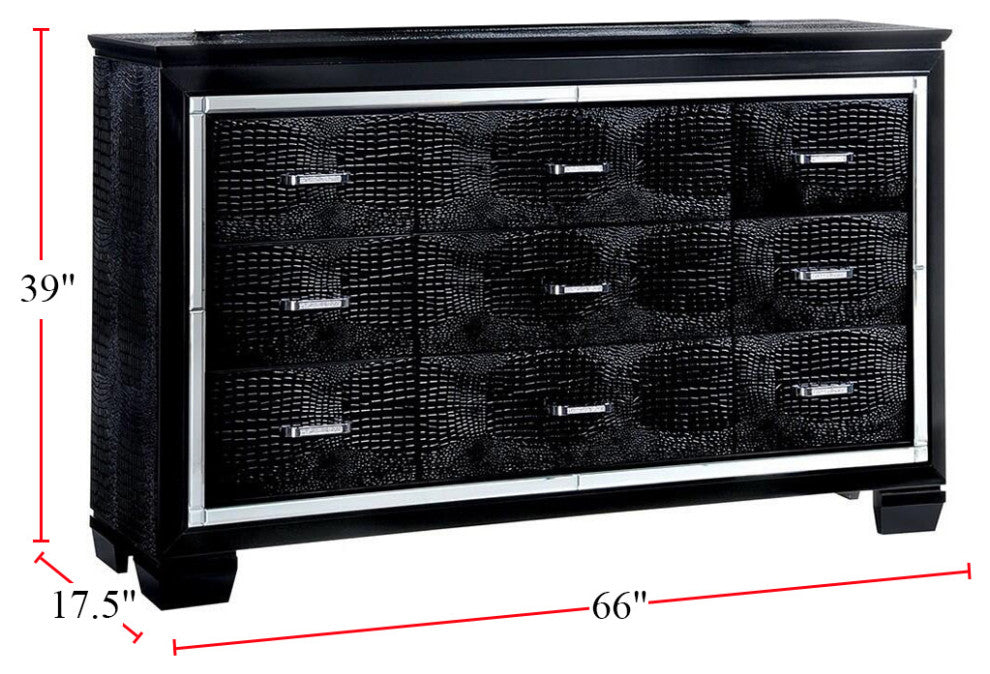 Wood Dresser with 9 Drawers, Black