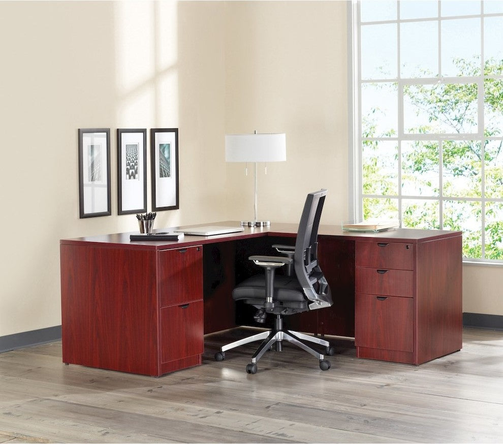 Lorell Prominence Laminate Desk Office Suite, Top, Mahogany, 72"x30"x29", Right