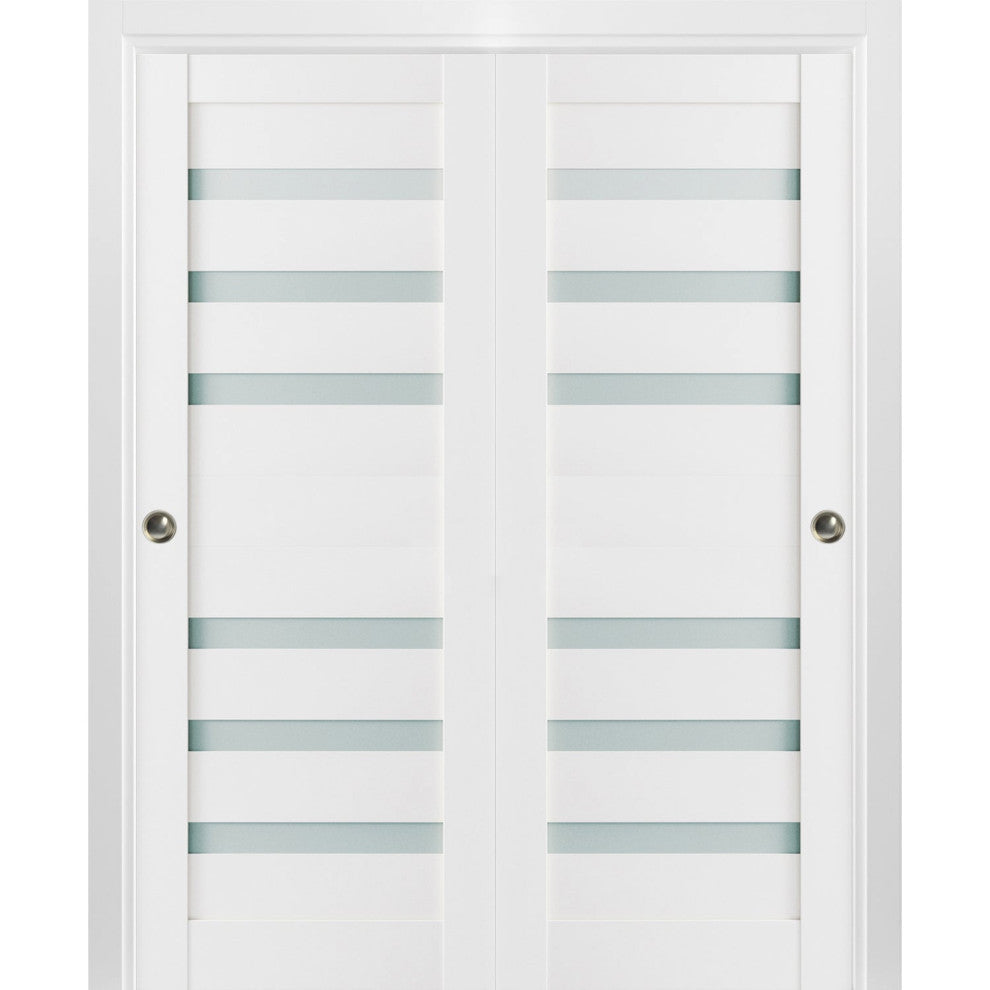 Sliding Frosted Glass Bypass Doors 56 x 96, Quadro 4266 White, Rail
