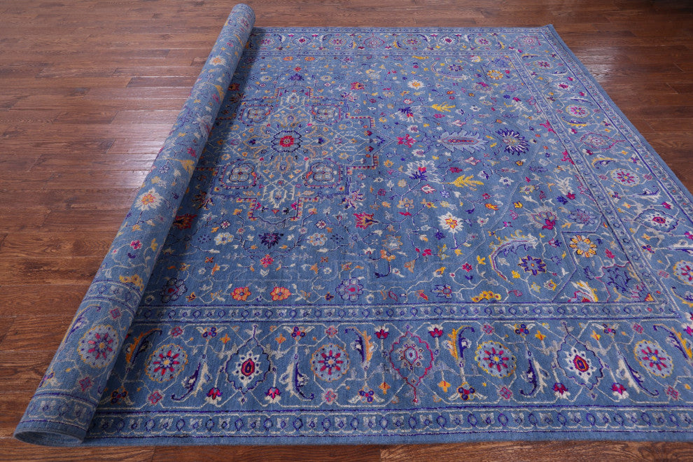 9' 2" X 12' 1" Wool & Silk Persian Heriz Serapi Handmade Rug - Q13686