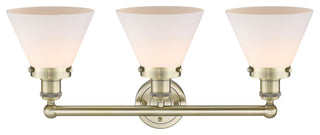 Edison Large Cone 3-Light 26" Vanity Light, Antique Brass With Matte White Shade