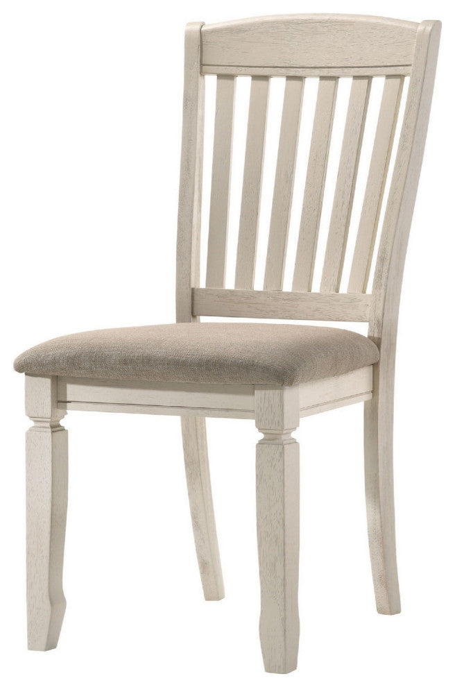 Benzara BM280305 18" Dining Chair, Fabric Padded Seat Set of 2, Antique White