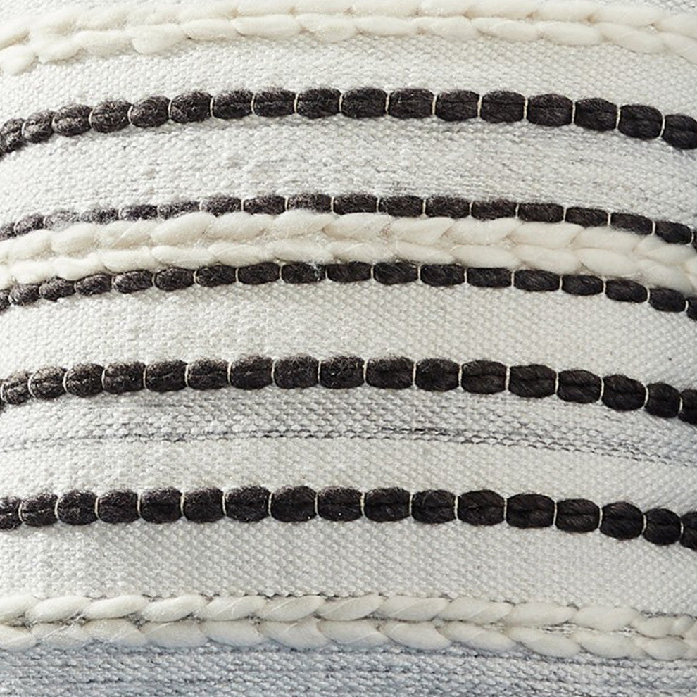 18 Inch Decorative Throw Pillow Cover, Black Lined Beading, Gray Fabric