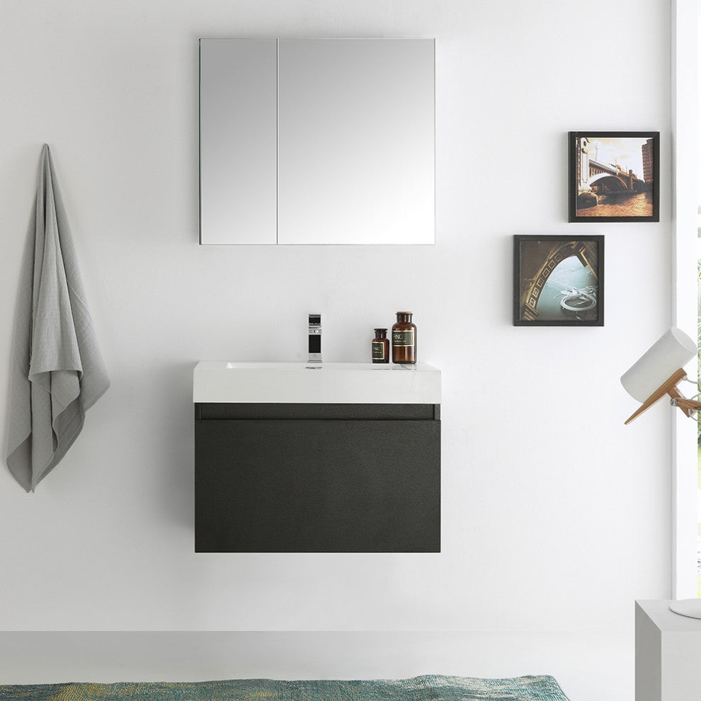 Fresca Mezzo 30" Black Wall Hung Modern Bathroom Vanity With Medicine Cabinet