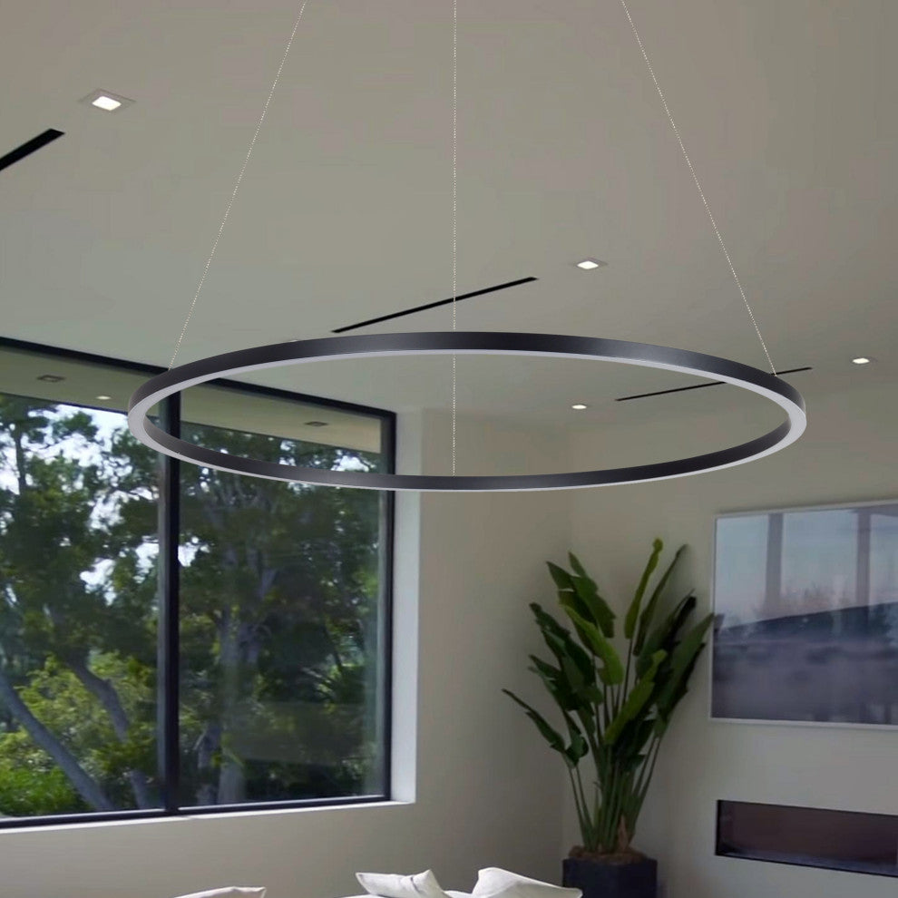 39" Tania LED Circular Chandelier, Adjustable Suspension Fixture, Black