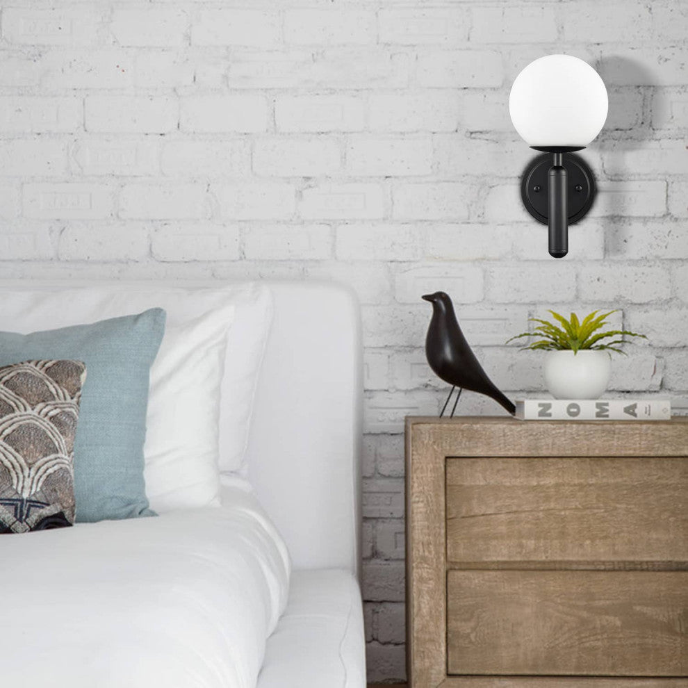 Modern Wall Sconces Set of 2 With Opal Glass,Black