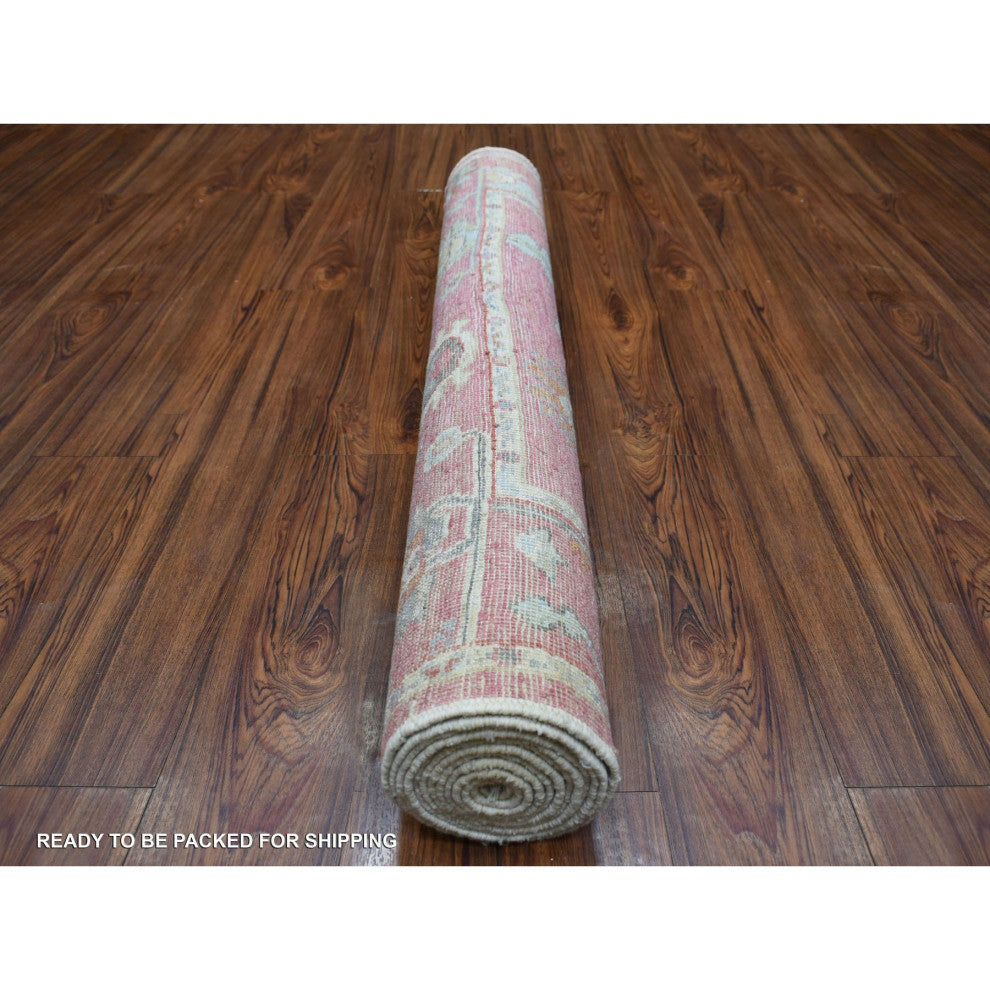 Red Hand Knotted Afghan Angora Oushak Wool Wide Runner Oriental Rug 4'0"x11'10"