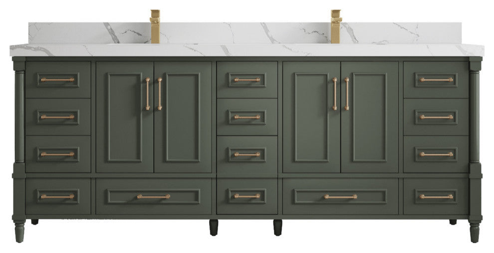 Aberdeen 84 Double Sink Bath Vanity in Pewter Green 2" Calacatta Laza