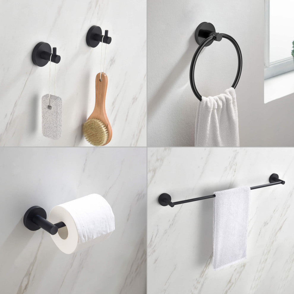 Circular 5-Piece Bathroom Hardware Set, Matte Black