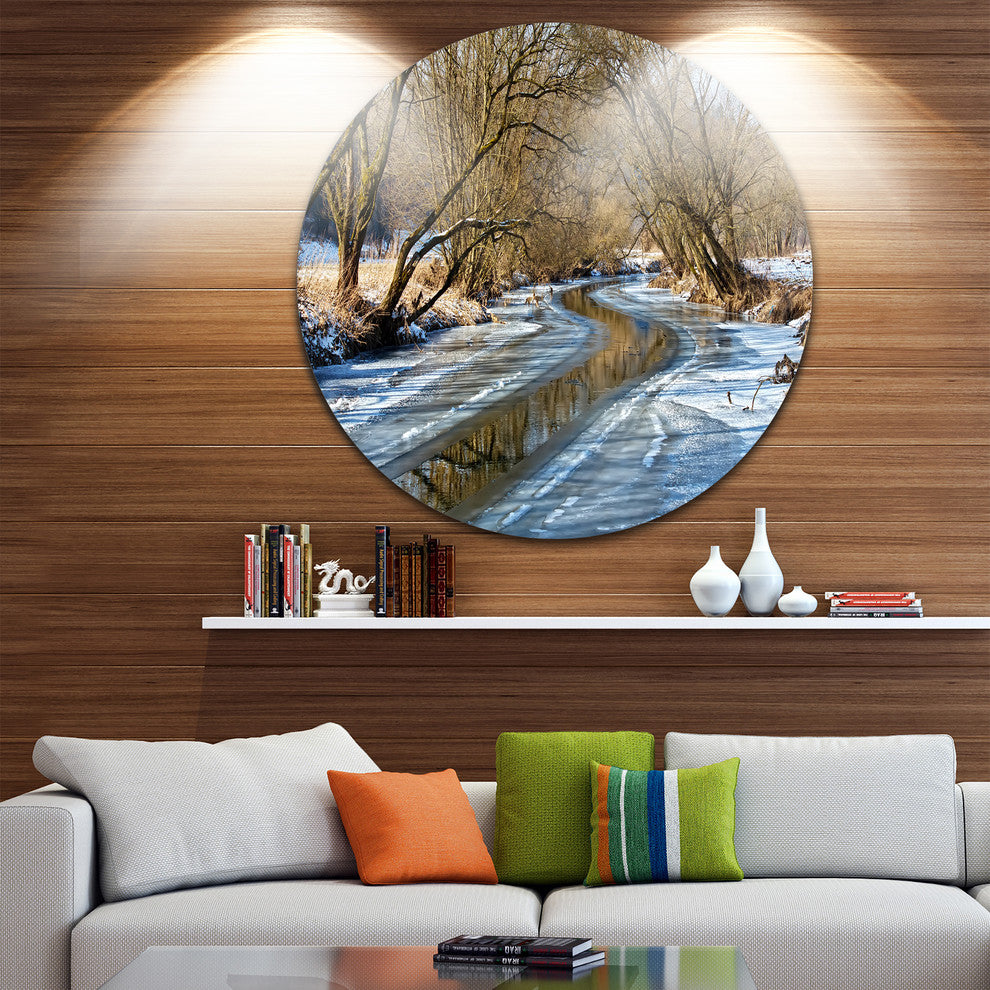 Blue Sunny Day In Winter Landscape, Landscape Round Wall Art, 11"