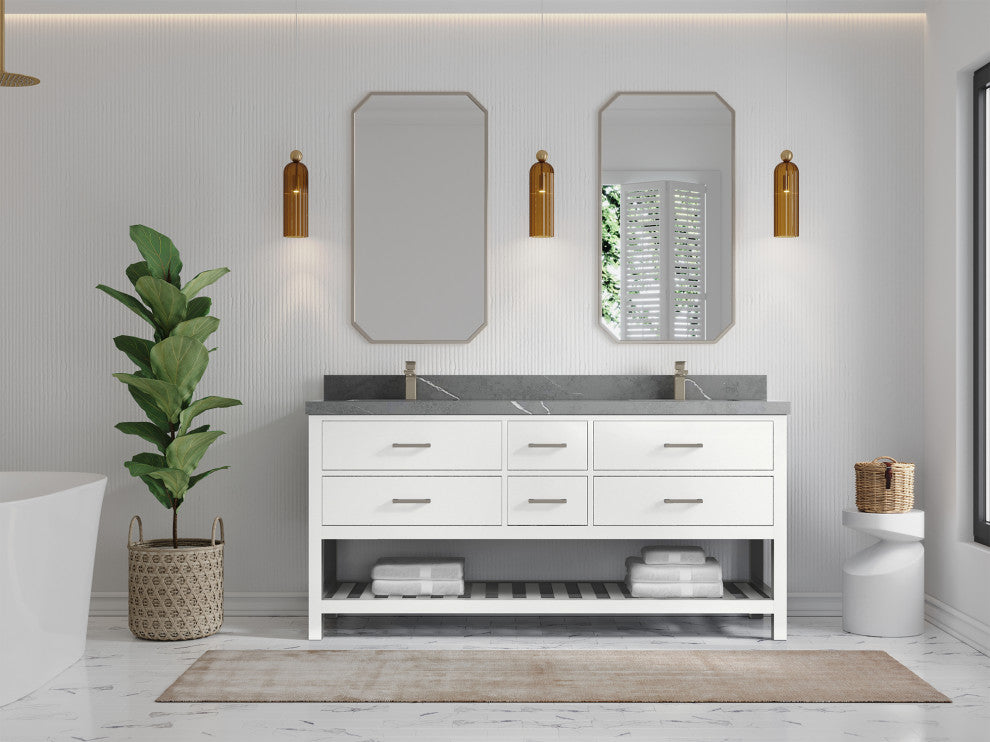 Parker 72 Double Sink Bath Vanity in White 2" Piatra Gray