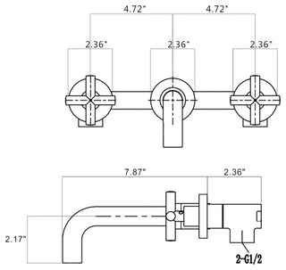 Two Handle Wall Mount Bathroom Sink Faucet with Rough-in Valve, Matte Black