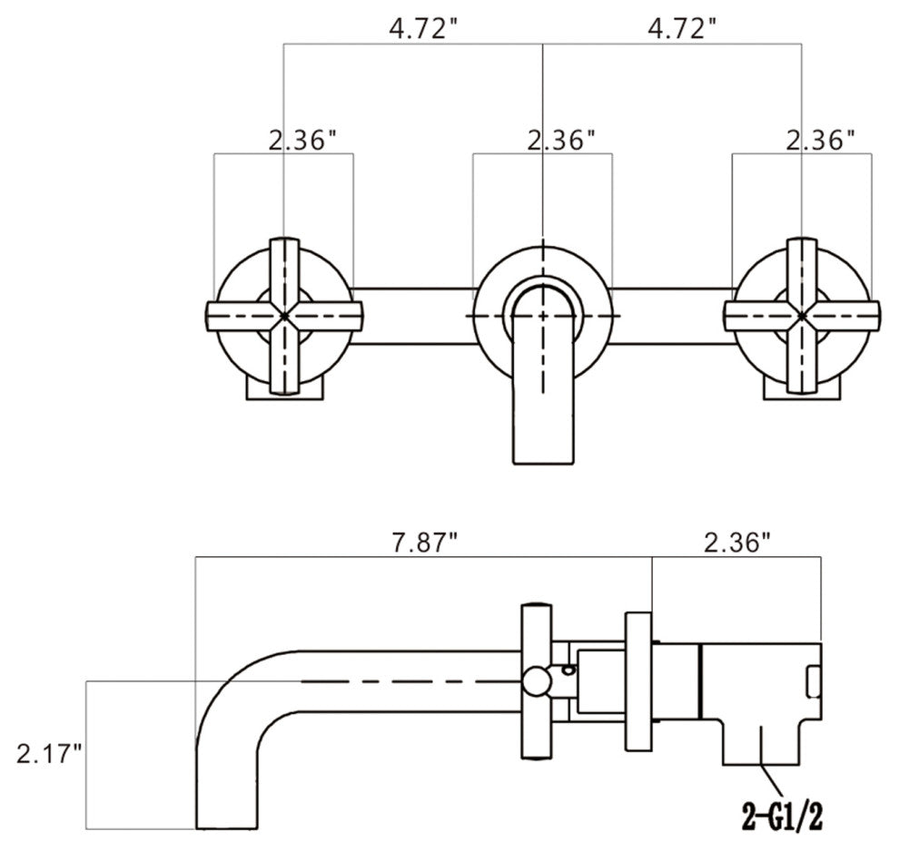Two Handle Wall Mount Bathroom Sink Faucet with Rough-in Valve, Matte Black