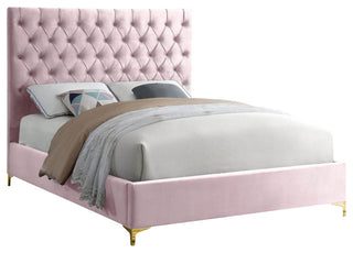 Cruz Velvet Upholstered Bed, Pink, Full