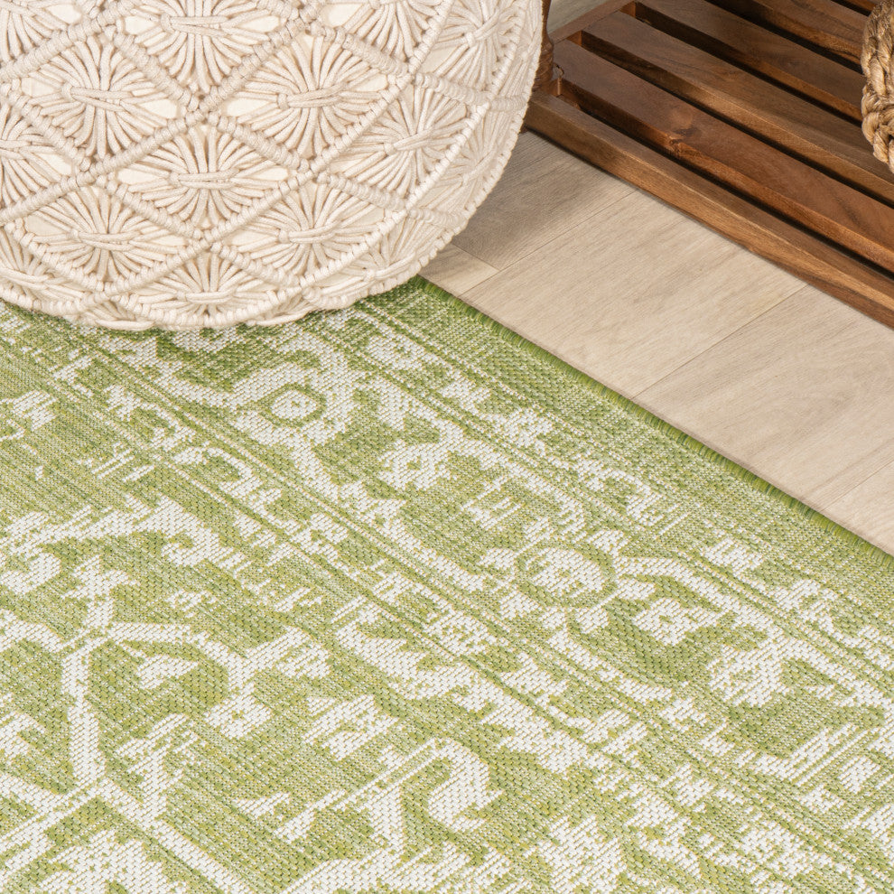 Malta Boho Medallion Textured Weave Indoor/Outdoor, Green/Cream, 5' Square