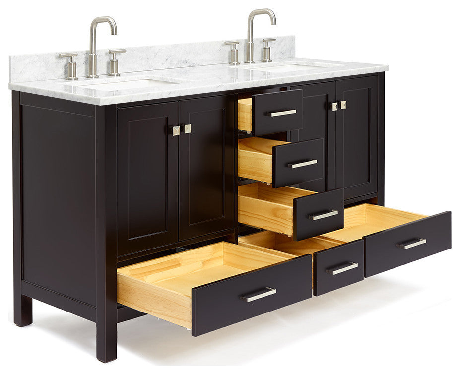 ARIEL Cambridge 61" Rectangle Sinks Bath Vanity Carrara Marble