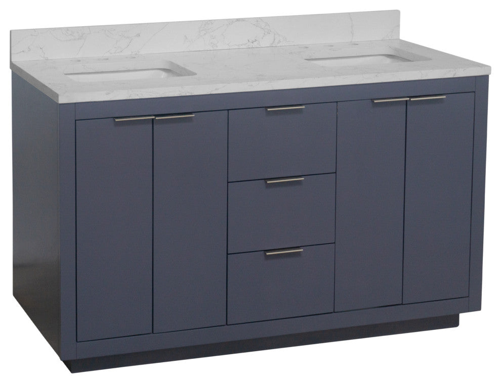 Stockholm 60" Bathroom Vanity, Marine Gray, Engineered Marble, Double