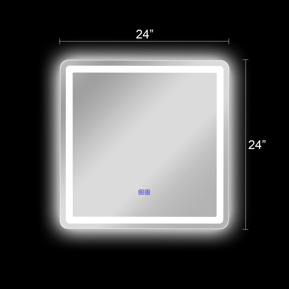 Luminosity Back Lit Square Touchscreen Led Mirror, 24" Wide