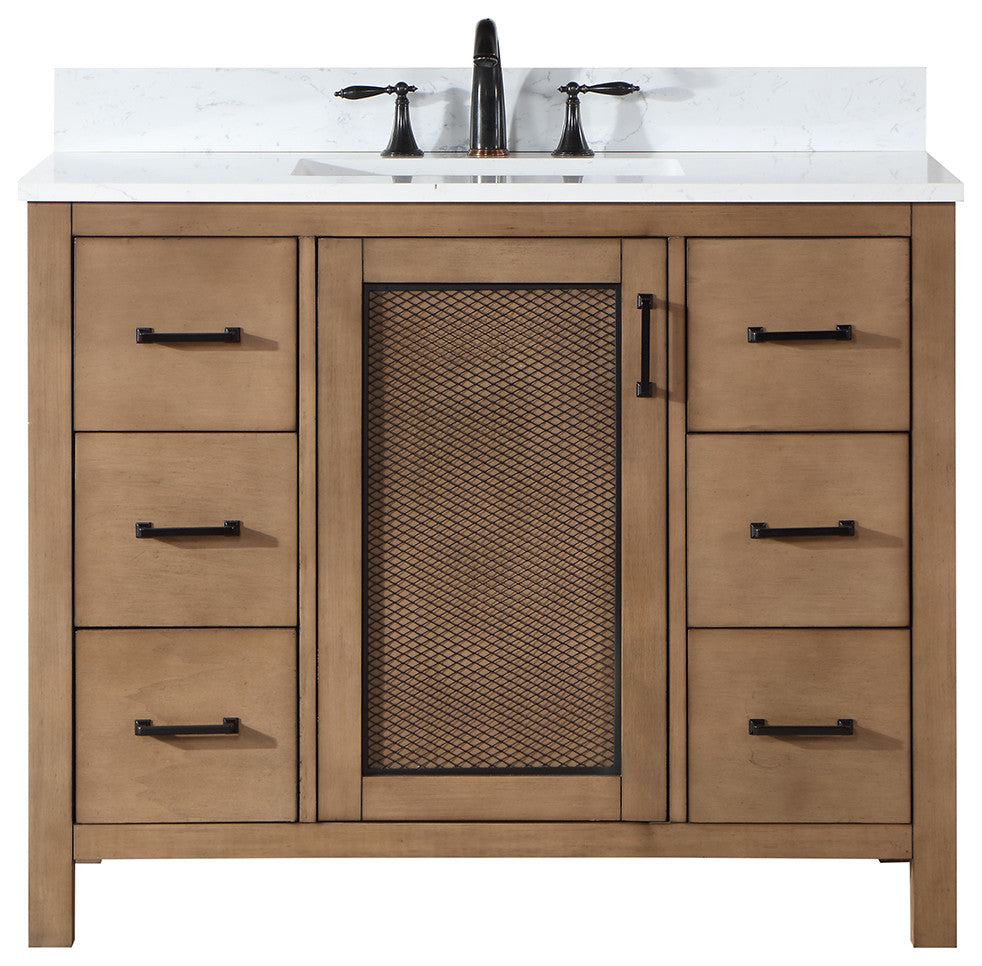 Hadiya Brown Pine Bathroom Vanity Set, 42", Without Mirror