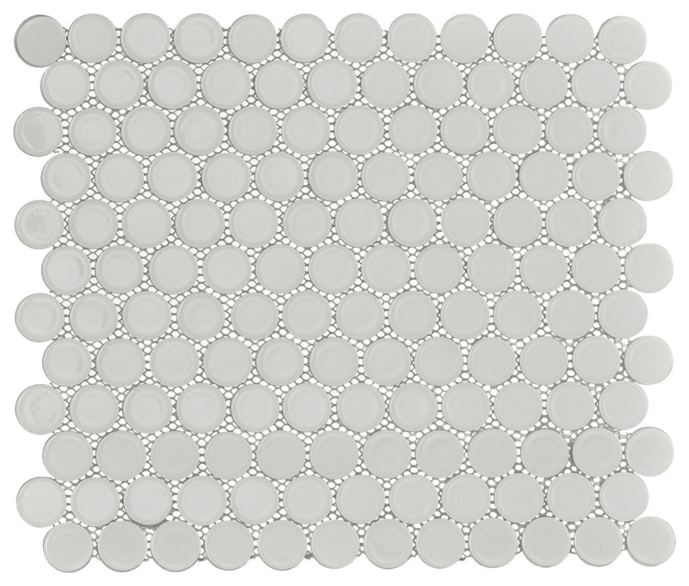 Huelva 12.68x11.02, White Glass Penny Mosaic Floor/Wall Tile, Sample