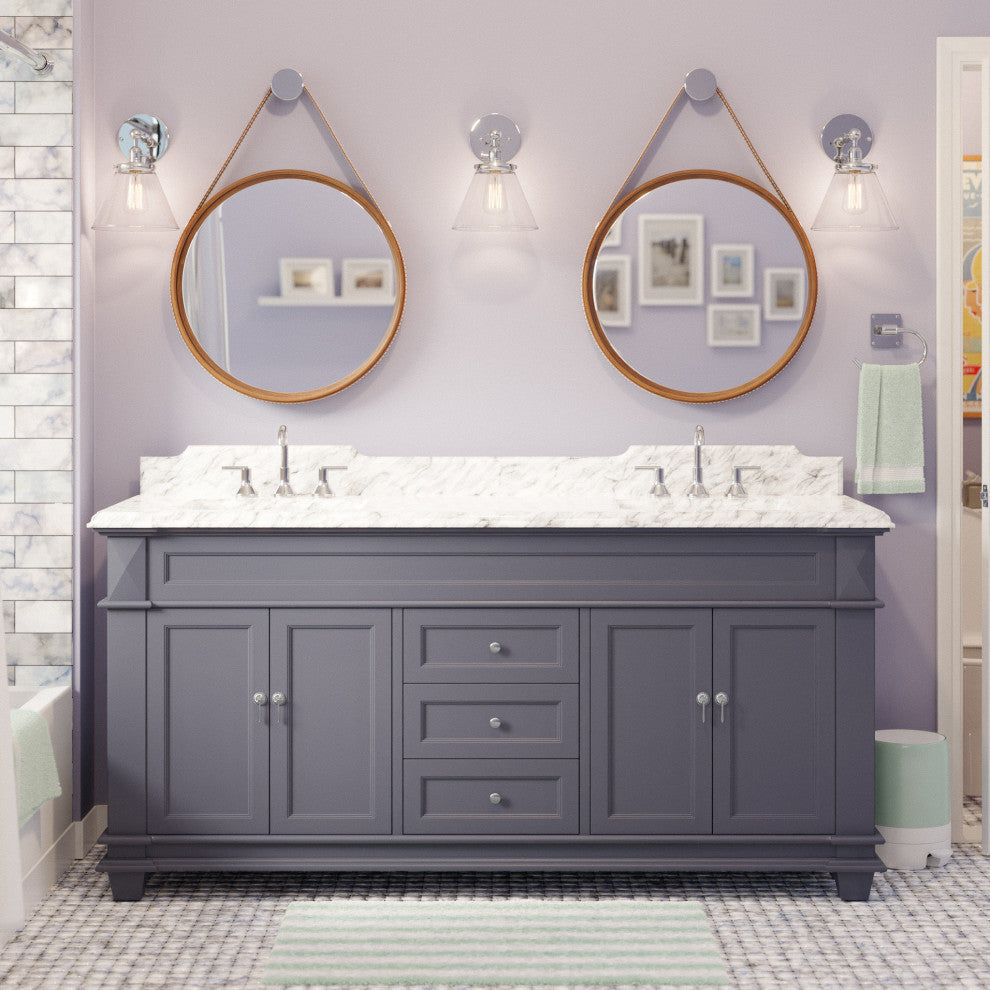 Elizabeth 72" Double Bathroom Vanity, Marine Gray, Carrara Marble