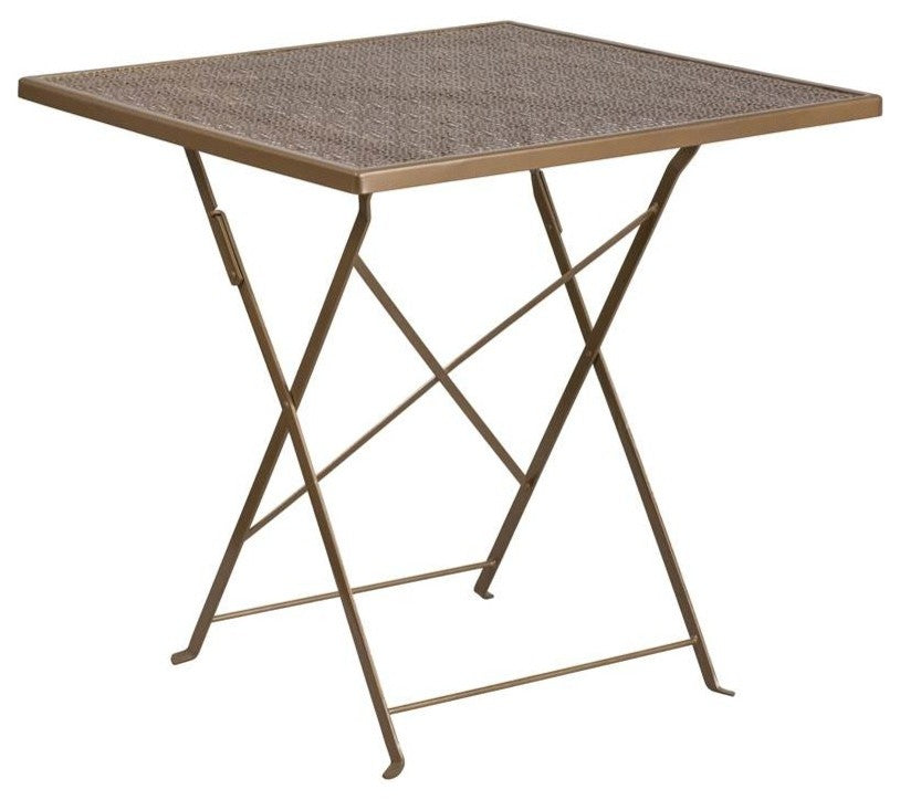 28" Square Gold Indoor-Outdoor Steel Folding Patio Table