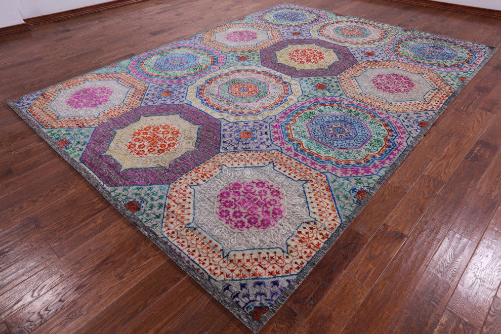 Wool & Silk Handmade Mamluk Geometric Rug 8' 10" X 12' 2" - Q13737