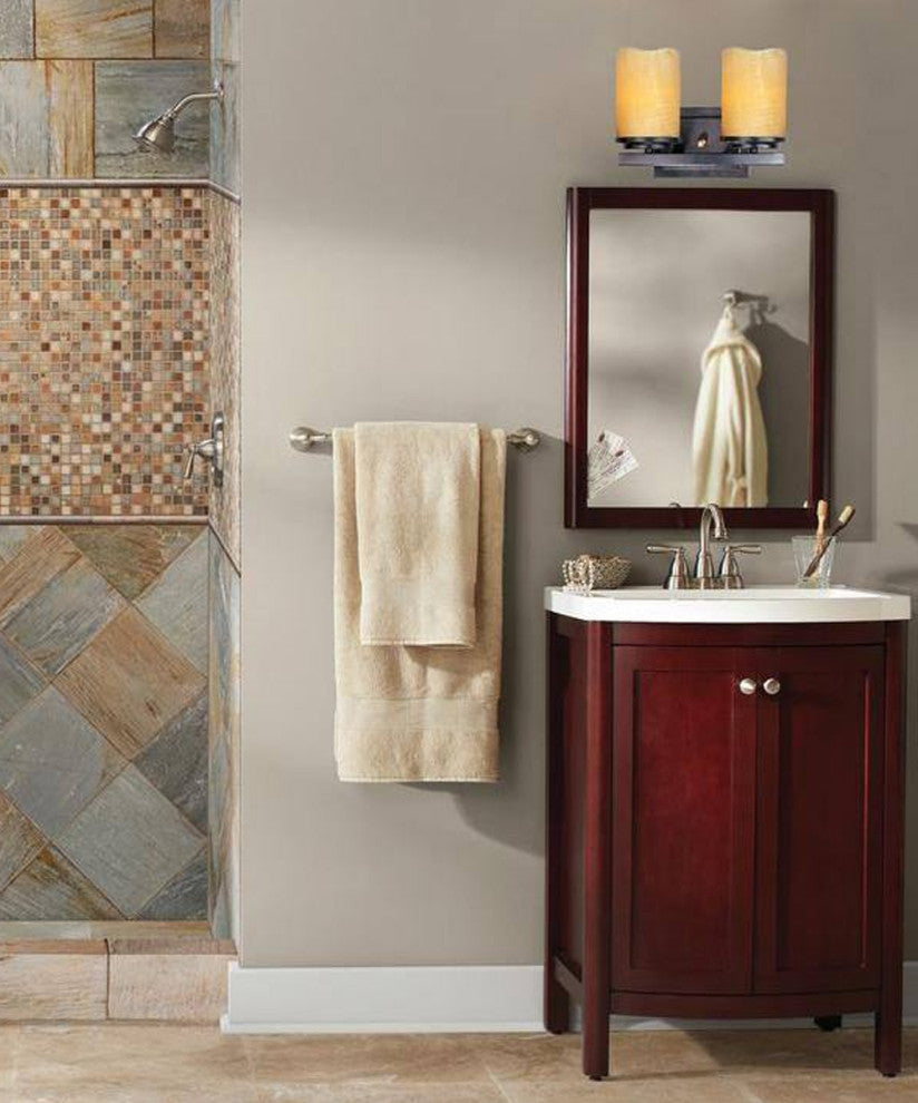 Luminous 11"W 2-Light Bath Vanity Rustic Ebony Finish, Stone Alabaster Shades by
