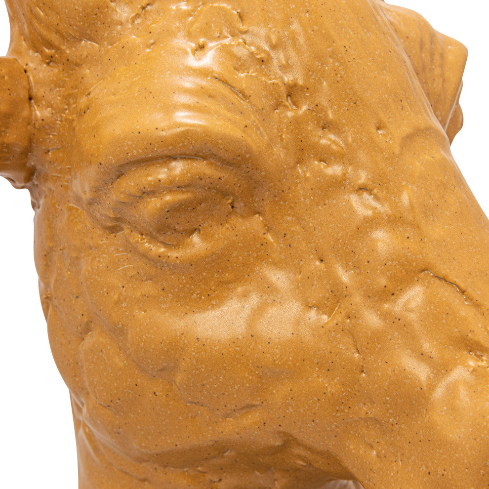 10.25 Inches Stoneware Giraffe Head Vase, Reactive Glaze, Matte Mustard