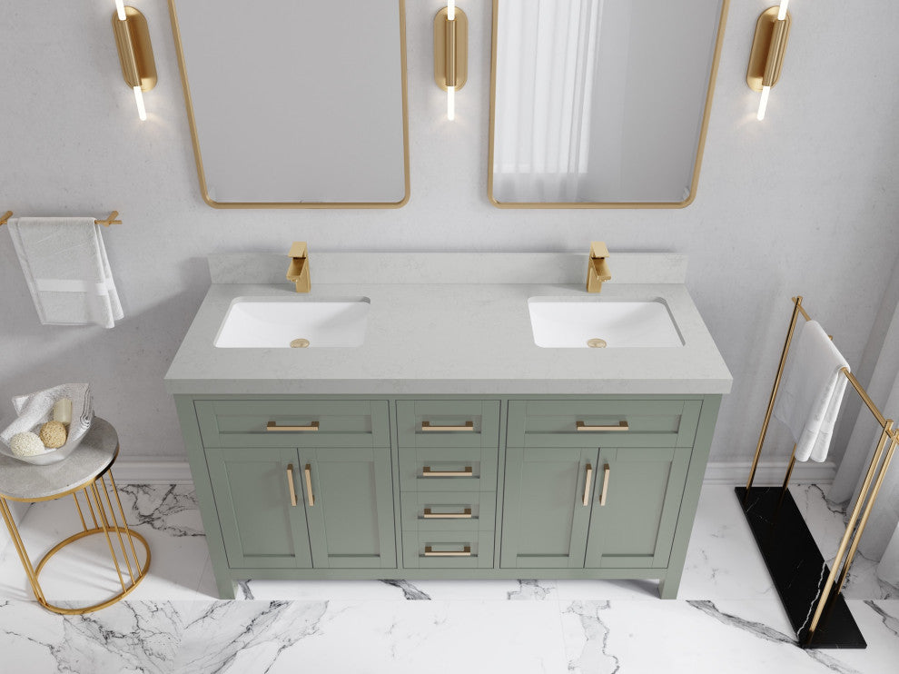 Cambridge 60" Double Bathroom Vanity in Evergreen 2" Carrara Quartz