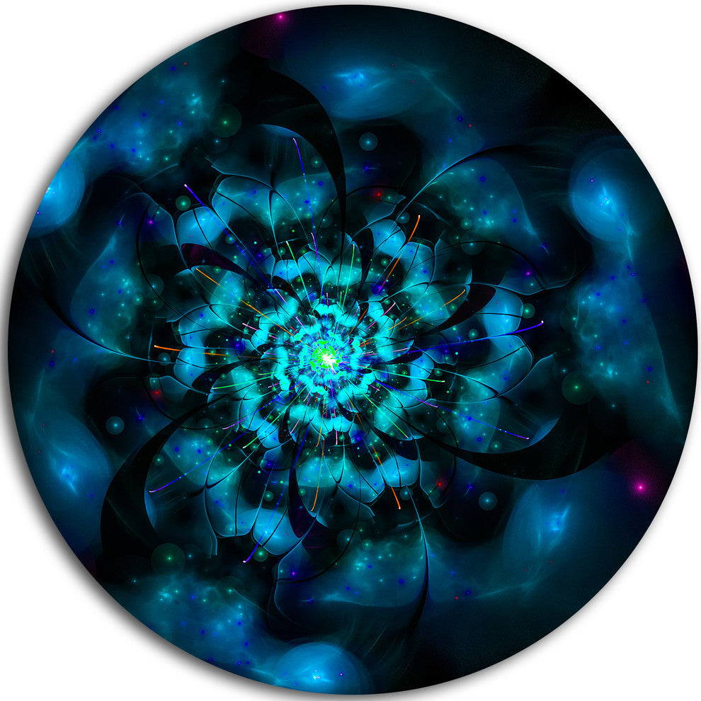 Perfect Fractal Flower In Black And Blue, Floral Disc Artwork, 11"