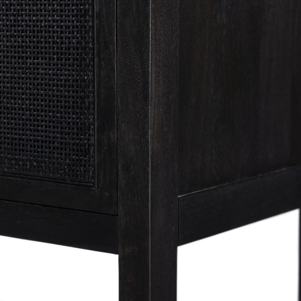 Caprice Narrow Cabinet Black Natural Cane, Black Wash Mango, Gunmetal