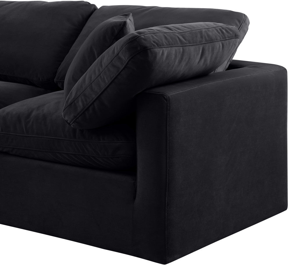 Indulge Upholstered Modular L-Shaped Sectional, Black, 6-Piece: 3 Armless Chair, 3 Corner Chair, Down Stuffed Velvet