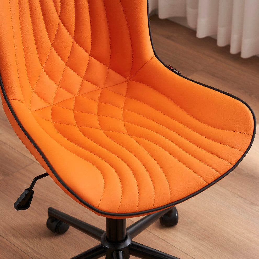 Younike Armless Upholstered Faux Leather Rolling Office Chair, Orange