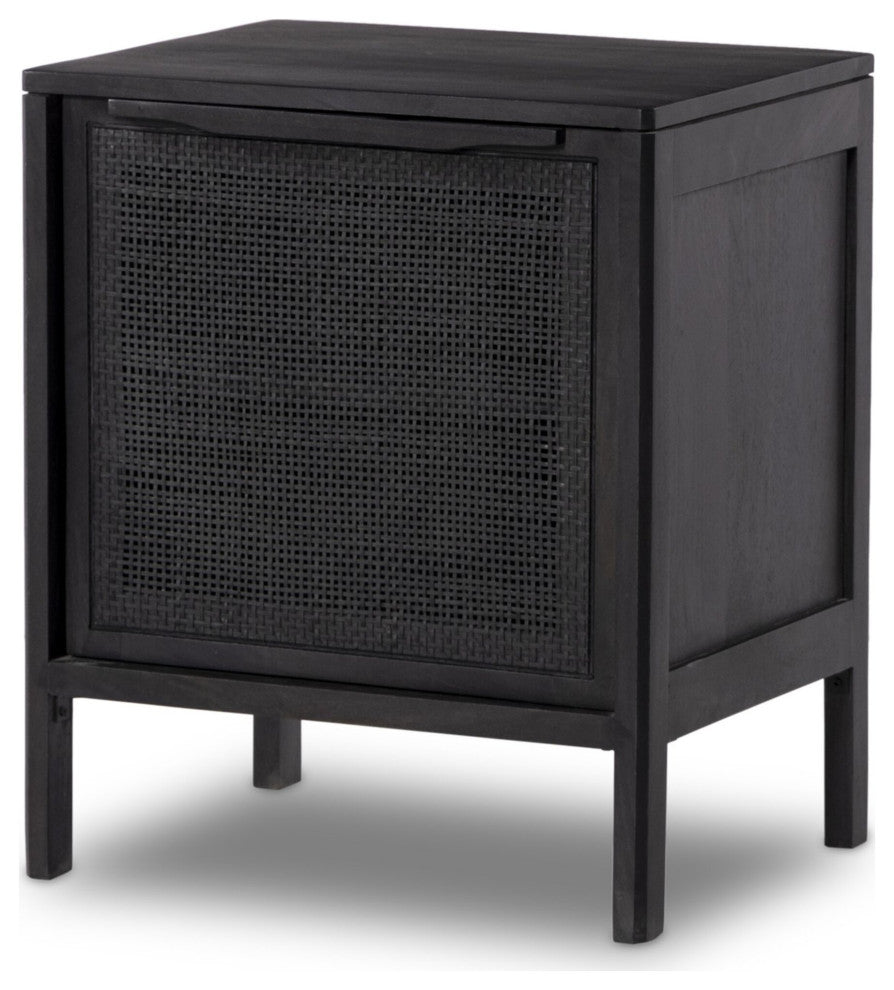 Sydney Left Nightstand Black Wash, Black Cane