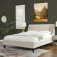 Aspen Modern Vertical Tufted Upholstered Platform Bed, French Beige Performance Velvet, Queen