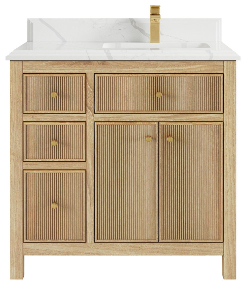 Sonoma Teak 36 Right Offset Bath Vanity Light Natural Teak 1.5" Calacatta Laza