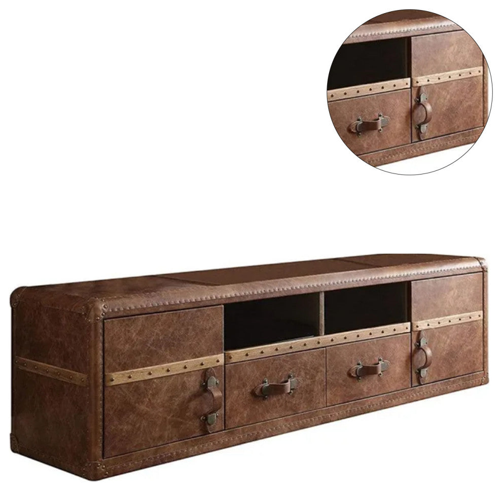 TV Stand, Retro Brown Top Grain Leather