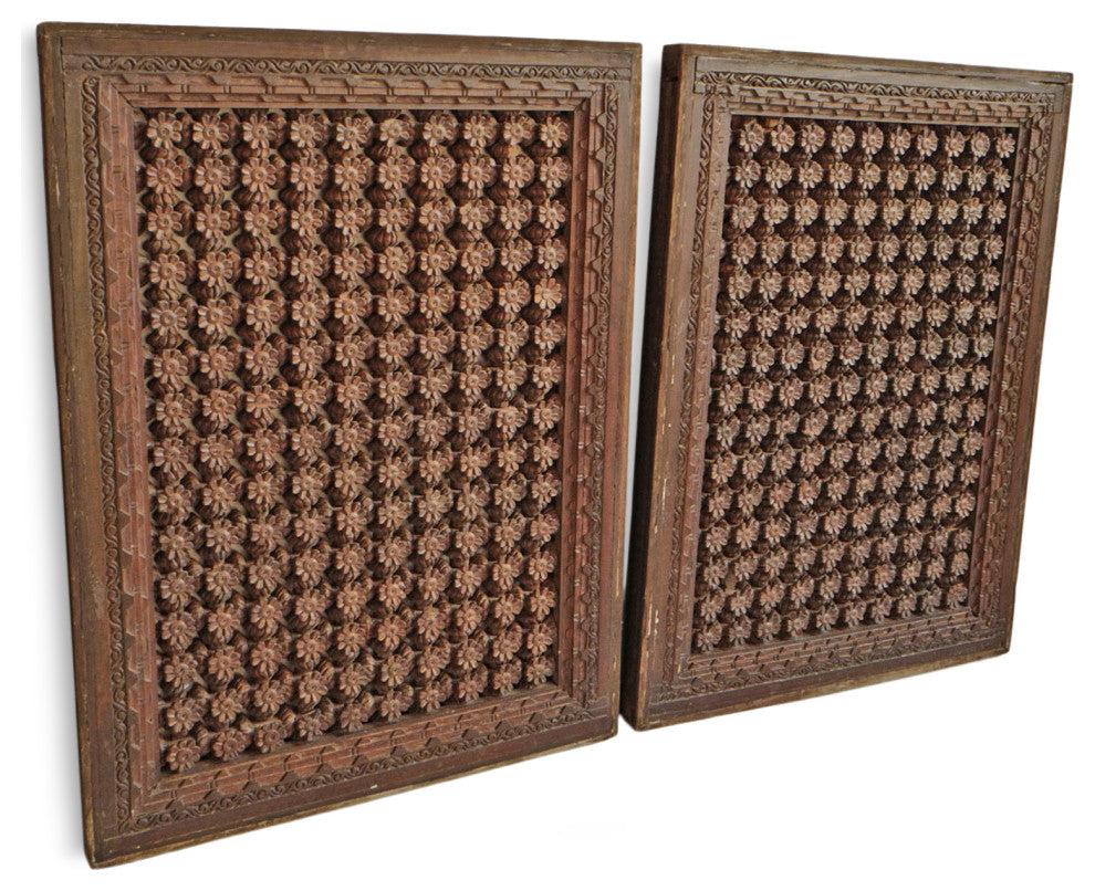 Consigned Carved Flower Pattern Panel