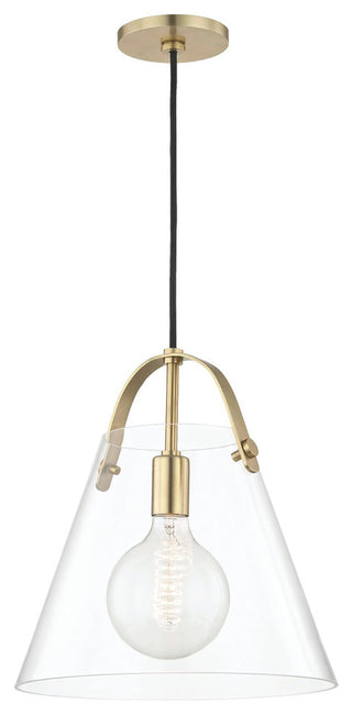 Karin Large Pendant, Clear Glass, Finish: Aged Brass