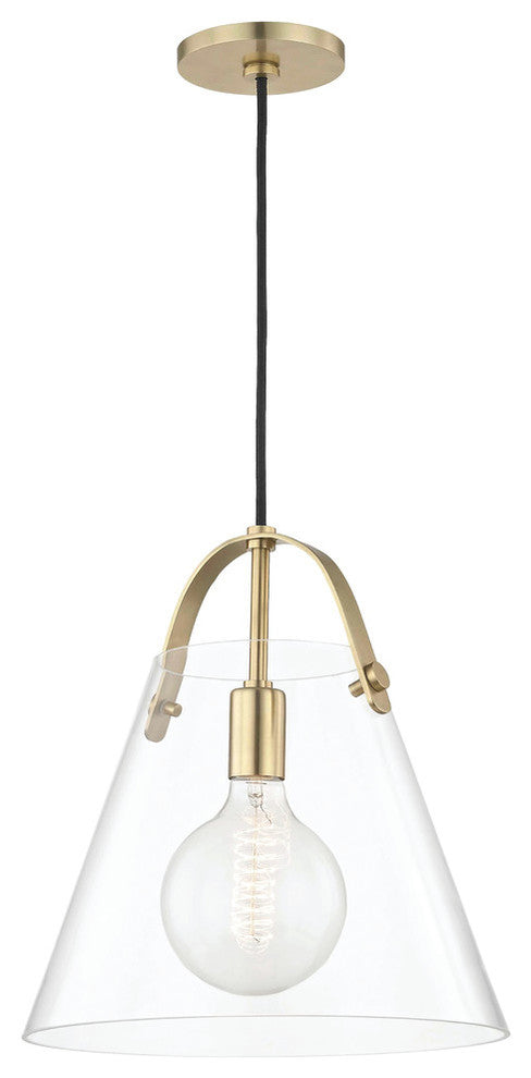 Karin Large Pendant, Clear Glass, Finish: Aged Brass