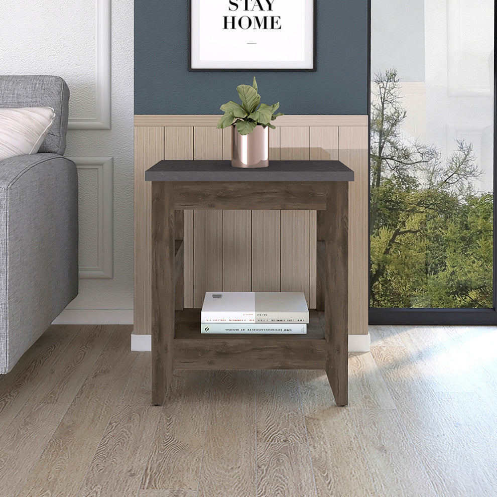 Paulson Rustic Side Table Onyx Top by RST Brands, Brown/Black